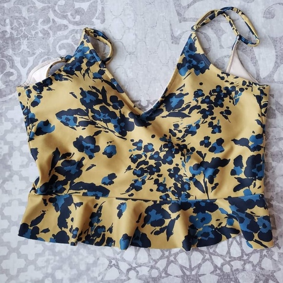 Kortni Jeane Other - Kortni Jeane Mustard Floral Scoop Back Swim Top